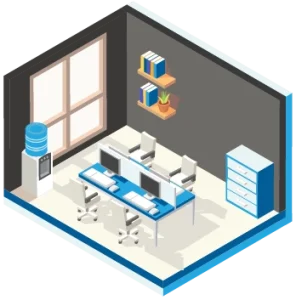 A detailed illustration of a project management consultancy office