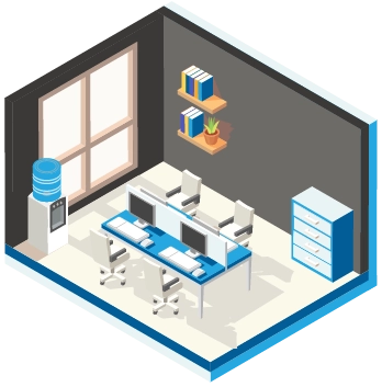 A detailed illustration of a project management consultancy office